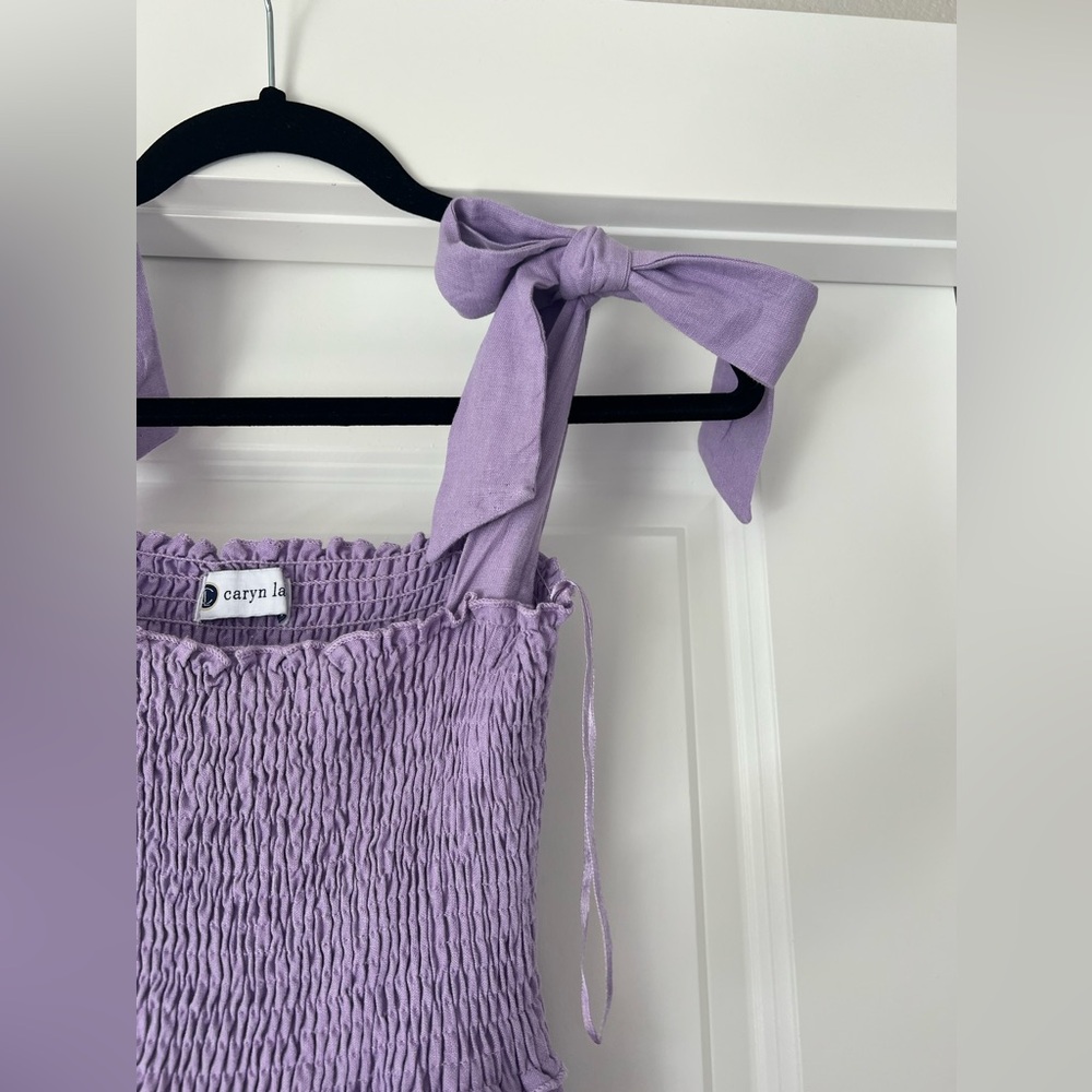 Caryn Lawn Purple Smocked Tie Shoulder Sun Dress One Size Fits Most